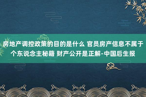 房地产调控政策的目的是什么 官员房产信息不属于个东说念主秘籍 财产公开是正解-中国后生报