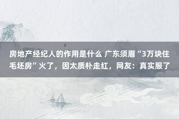 房地产经纪人的作用是什么 广东须眉“3万块住毛坯房”火了，因太质朴走红，网友：真实服了