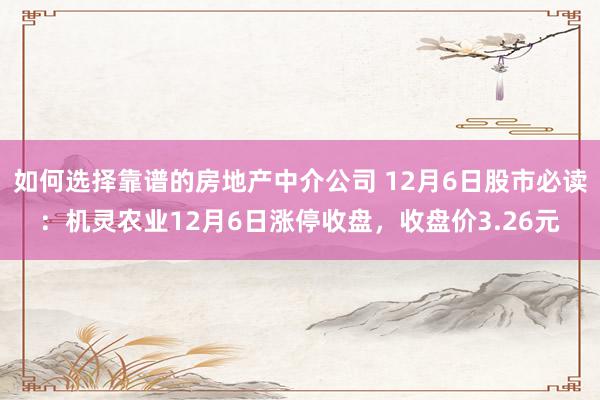 如何选择靠谱的房地产中介公司 12月6日股市必读：机灵农业12月6日涨停收盘，收盘价3.26元