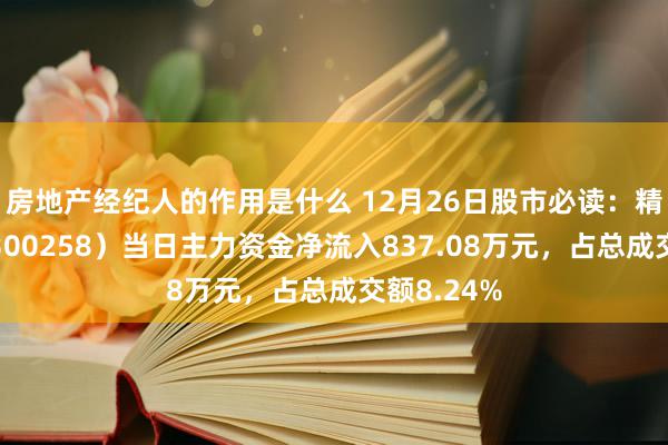 房地产经纪人的作用是什么 12月26日股市必读：精锻科技（300258）当日主力资金净流入837.08万元，占总成交额8.24%