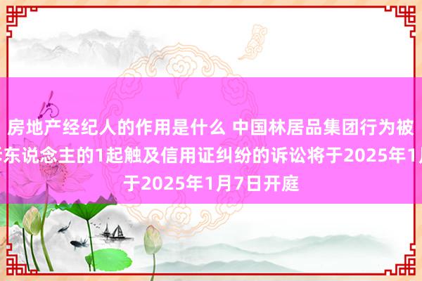 房地产经纪人的作用是什么 中国林居品集团行为被告/被上诉东说念主的1起触及信用证纠纷的诉讼将于2025年1月7日开庭