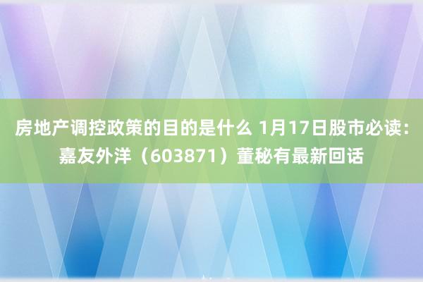 房地产调控政策的目的是什么 1月17日股市必读：嘉友外洋（603871）董秘有最新回话