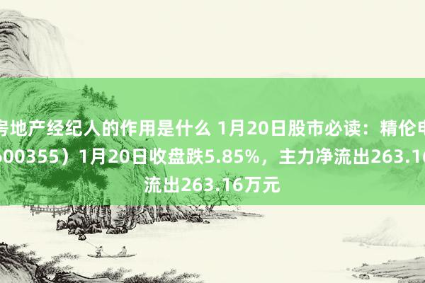 房地产经纪人的作用是什么 1月20日股市必读：精伦电子（600355）1月20日收盘跌5.85%，主力净流出263.16万元