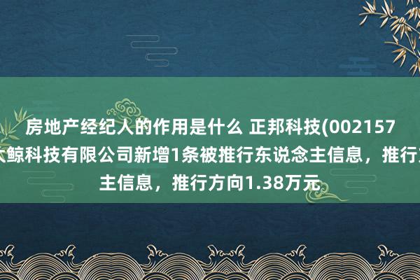 房地产经纪人的作用是什么 正邦科技(002157)控股的云南大鲸科技有限公司新增1条被推行东说念主信息，推行方向1.38万元