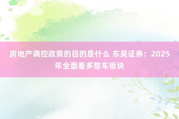 房地产调控政策的目的是什么 东吴证券：2025年全面看多整车板块