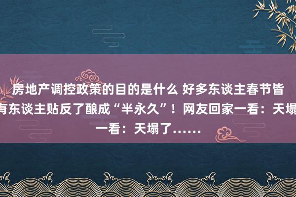 房地产调控政策的目的是什么 好多东谈主春节皆买了，有东谈主贴反了酿成“半永久”！网友回家一看：天塌了……