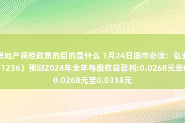 房地产调控政策的目的是什么 1月24日股市必读：弘业期货（001236）预测2024年全年每股收益盈利:0.0268元至0.0318元