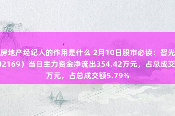 房地产经纪人的作用是什么 2月10日股市必读：智光电气（002169）当日主力资金净流出354.42万元，占总成交额5.79%