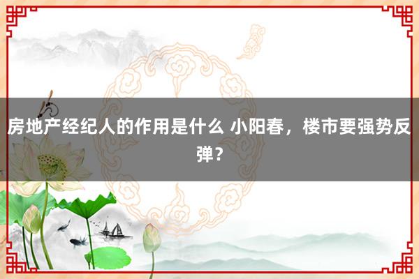 房地产经纪人的作用是什么 小阳春，楼市要强势反弹？