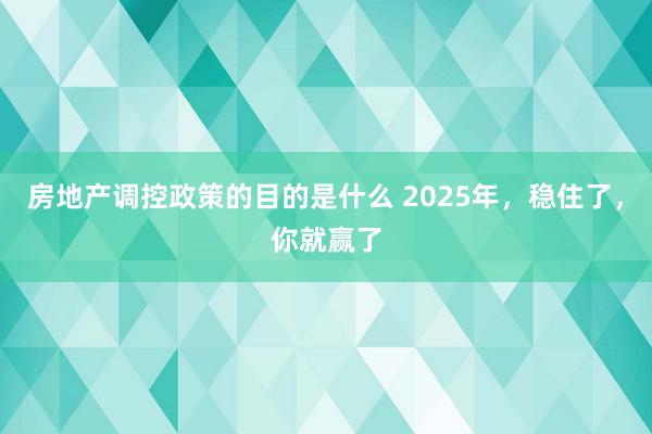 房地产调控政策的目的是什么 2025年，稳住了，你就赢了