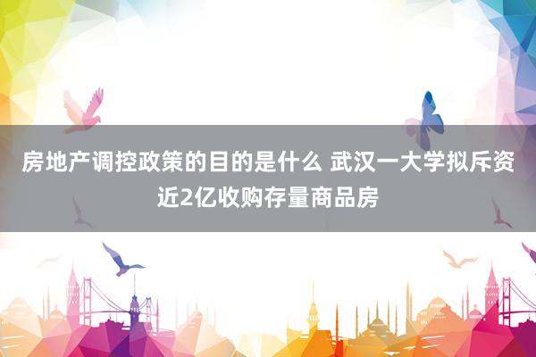 房地产调控政策的目的是什么 武汉一大学拟斥资近2亿收购存量商品房