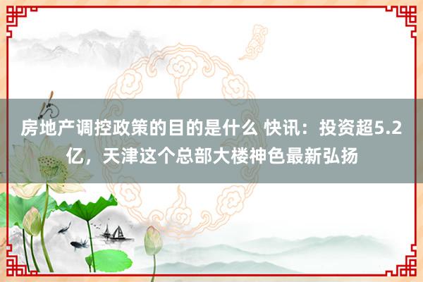 房地产调控政策的目的是什么 快讯：投资超5.2亿，天津这个总部大楼神色最新弘扬